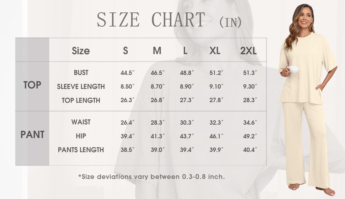 Lounge Sets for Women Knit Short Sleeve Tops and Long Pants Soft Comfy Pajamas Set Oversized 2 Piece Outfits S-2X