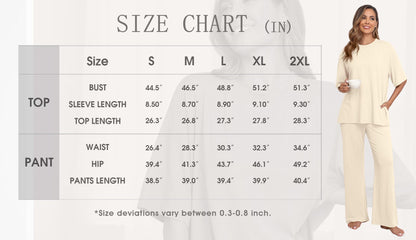 Lounge Sets for Women Knit Short Sleeve Tops and Long Pants Soft Comfy Pajamas Set Oversized 2 Piece Outfits S-2X