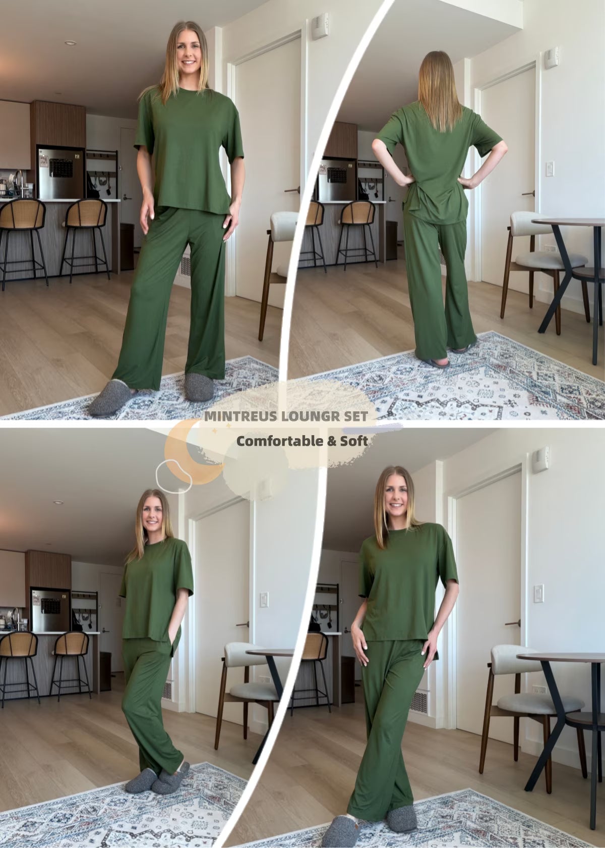 Lounge Sets for Women Knit Short Sleeve Tops and Long Pants Soft Comfy Pajamas Set Oversized 2 Piece Outfits S-2X