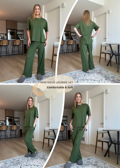 Lounge Sets for Women Knit Short Sleeve Tops and Long Pants Soft Comfy Pajamas Set Oversized 2 Piece Outfits S-2X
